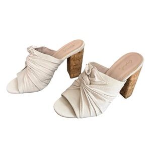 Qupid Alona Runched Canvas Cork‎ Block Heel Mules